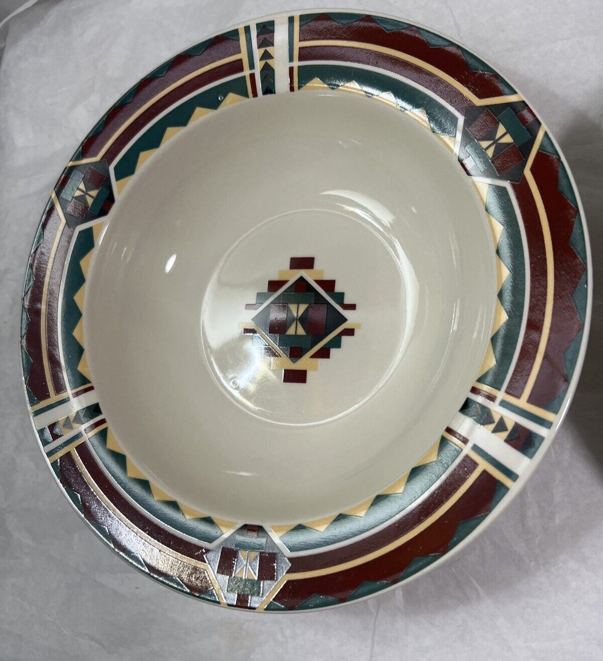 Two Tienshan Stoneware Southwestern Green, Brown and Cream Soup / Cereal Bowls - Image 1