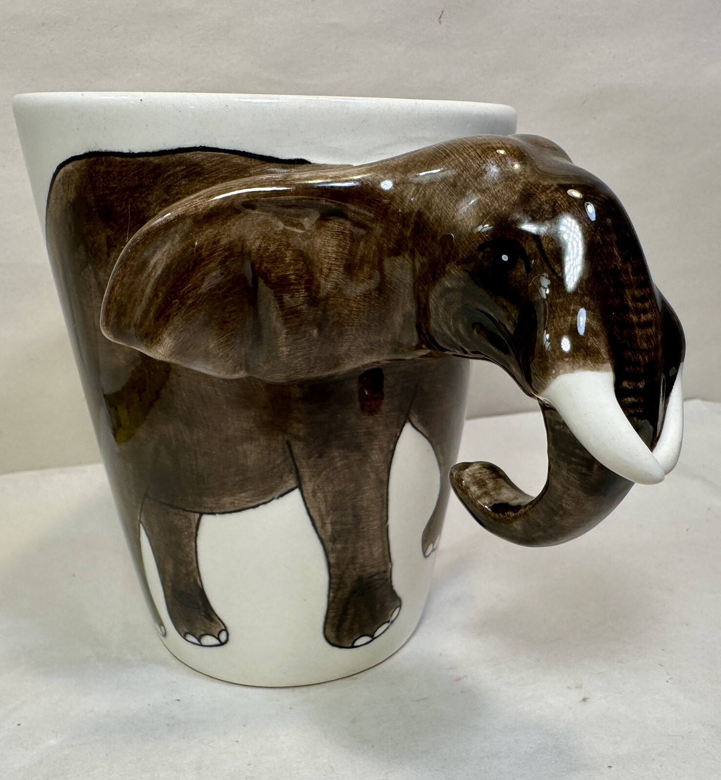 World Market 3D Elephant 12 Oz Ceramic Cream/Brown Coffee Mug Made in Thailand