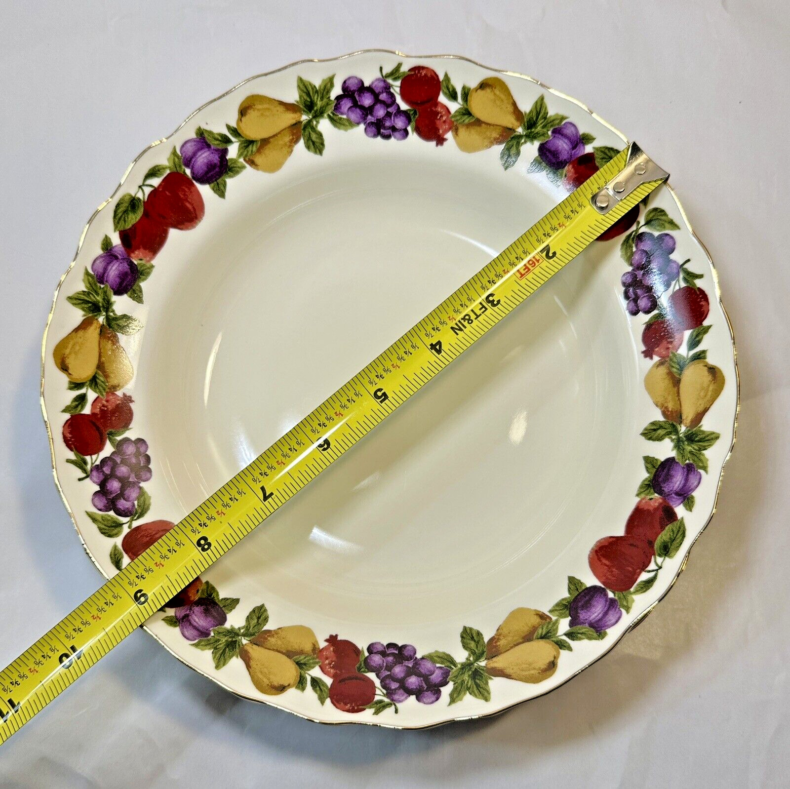 Set Of 2 Home Age Of Elegance Fruit Scalloped Gold Large Rim Soup Bowls 9-1/4” - Image 2