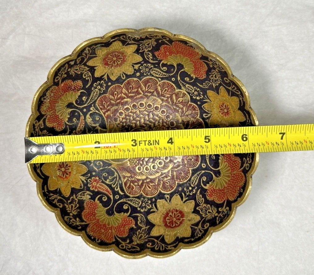 Painted Brass Bowl - Morocco - Peacock Motif - 6.25" Wide, 3" Deep - Image 2