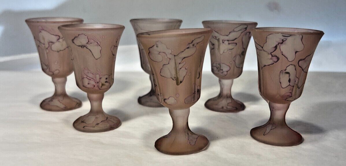 Six (6) Italian Hand Decorated Cordial Glasses - 3" tall