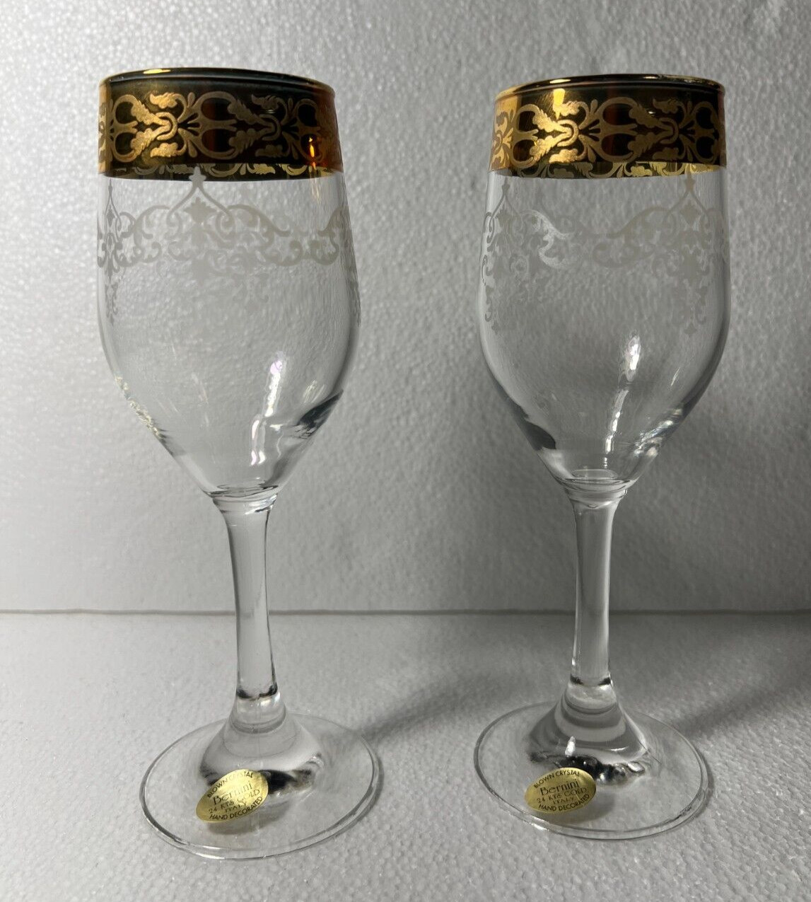 Two Bernini Crystal Stemware Wine Glasses - 7.5 inches tall - Image 4