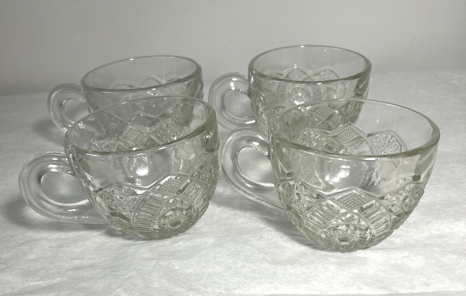 Four McKee The Concord Clear Arch & Hobstars Glass Punch Cups