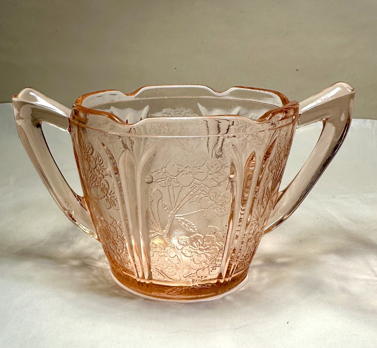Jeanette Cherry Blossom Pink Depression Glass Creamer and Sugar Bowl - Image 1