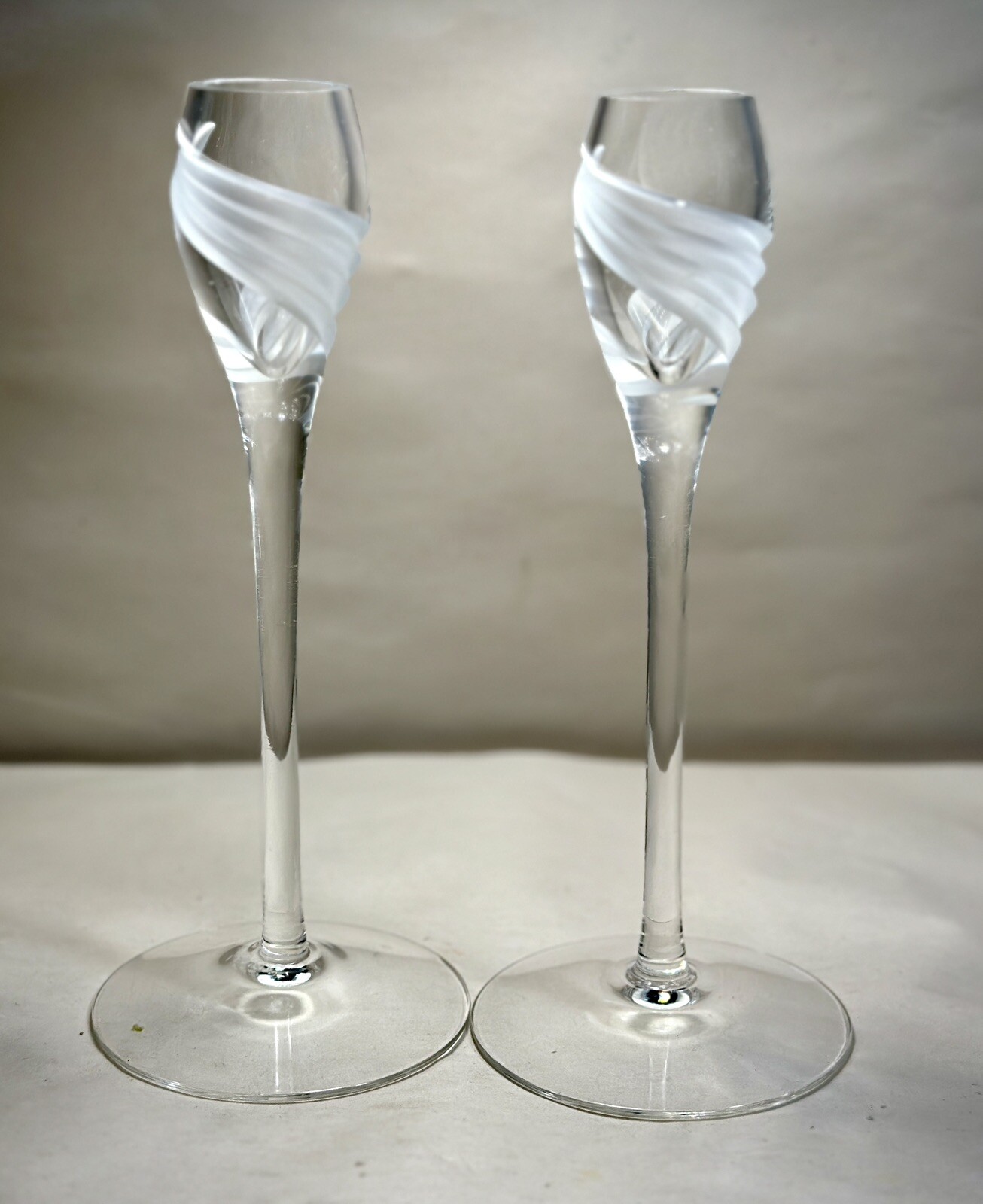 One Pair Of Lenox Frosted Windswept Crystal Candle Holders  - 7”