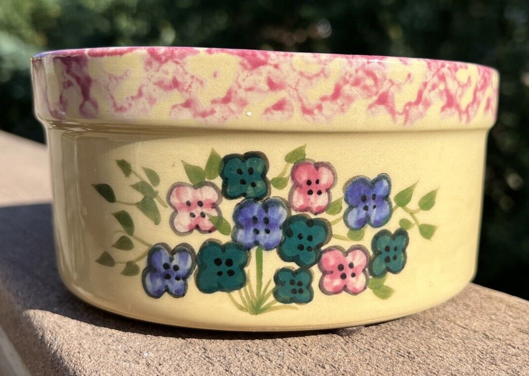 Alpine Pottery Roseville Ohio Bowl 1998 Flower Pattern - 6.25" by 3" - EUC
