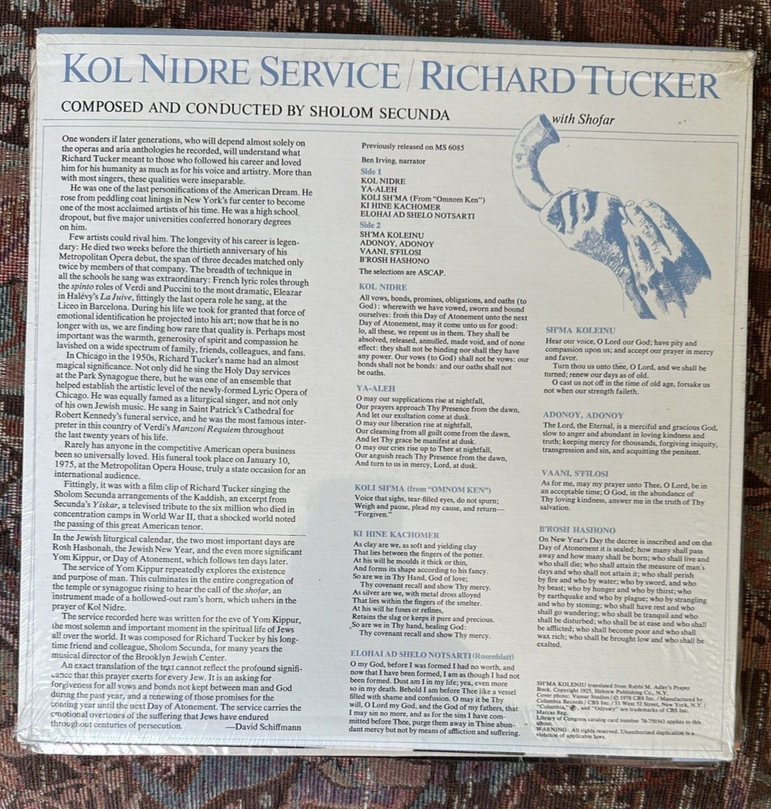 SEALED: Kol Nidre Service - Richard Tucker - Shalom Secunda - Y 35207 - Image 1