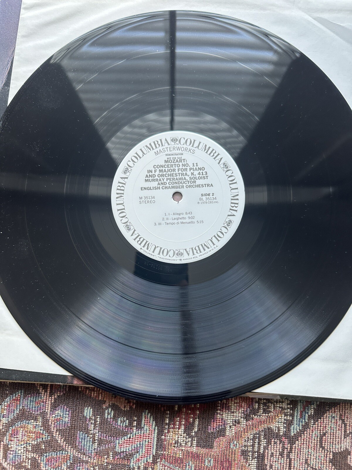 Perahia Plays And Conducts Mozart Vol. 3 LP PROMO Columbia Masterworks M 35134 - Image 4