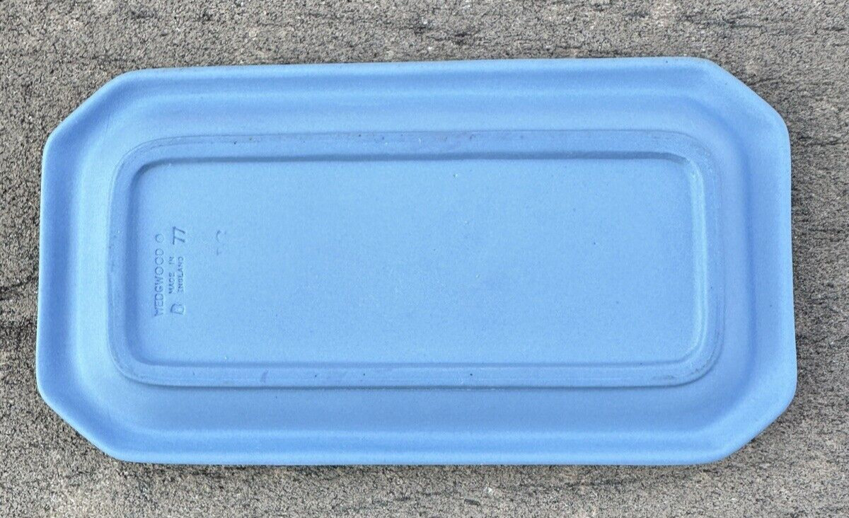 Vintage Wedgwood Jasperware Rectangular Blue Trinket Dish - Image 1