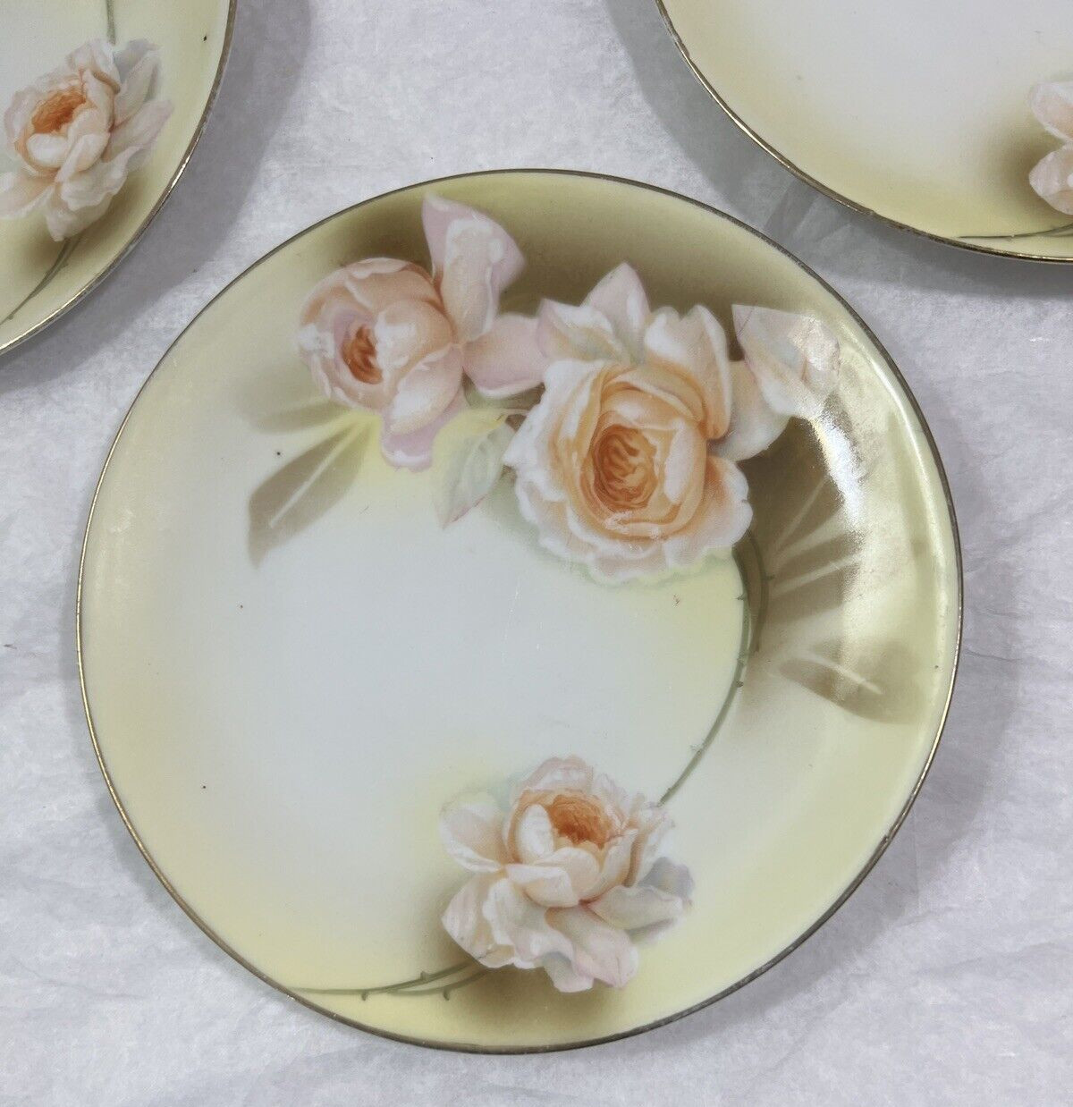 R&S Tillowitz Silesia - Three Porcelain Plates 6.25" - Pink / Yellow Roses - Image 5