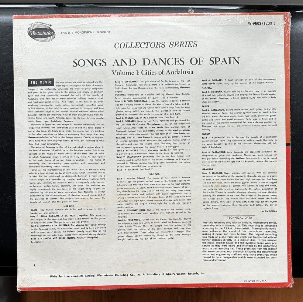 SEALED: Songs And Dances Of Spain Volume 1 Andalusia Mono LP Westminster W-9802 - Image 1