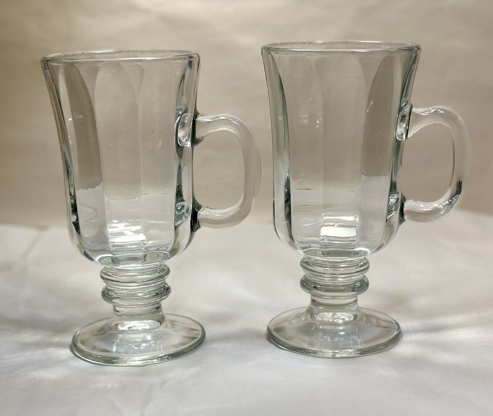 Set of 2 Vintage Libbey Irish Coffee Mugs - Clear Glass Pedestal Footed - 5-3/4"