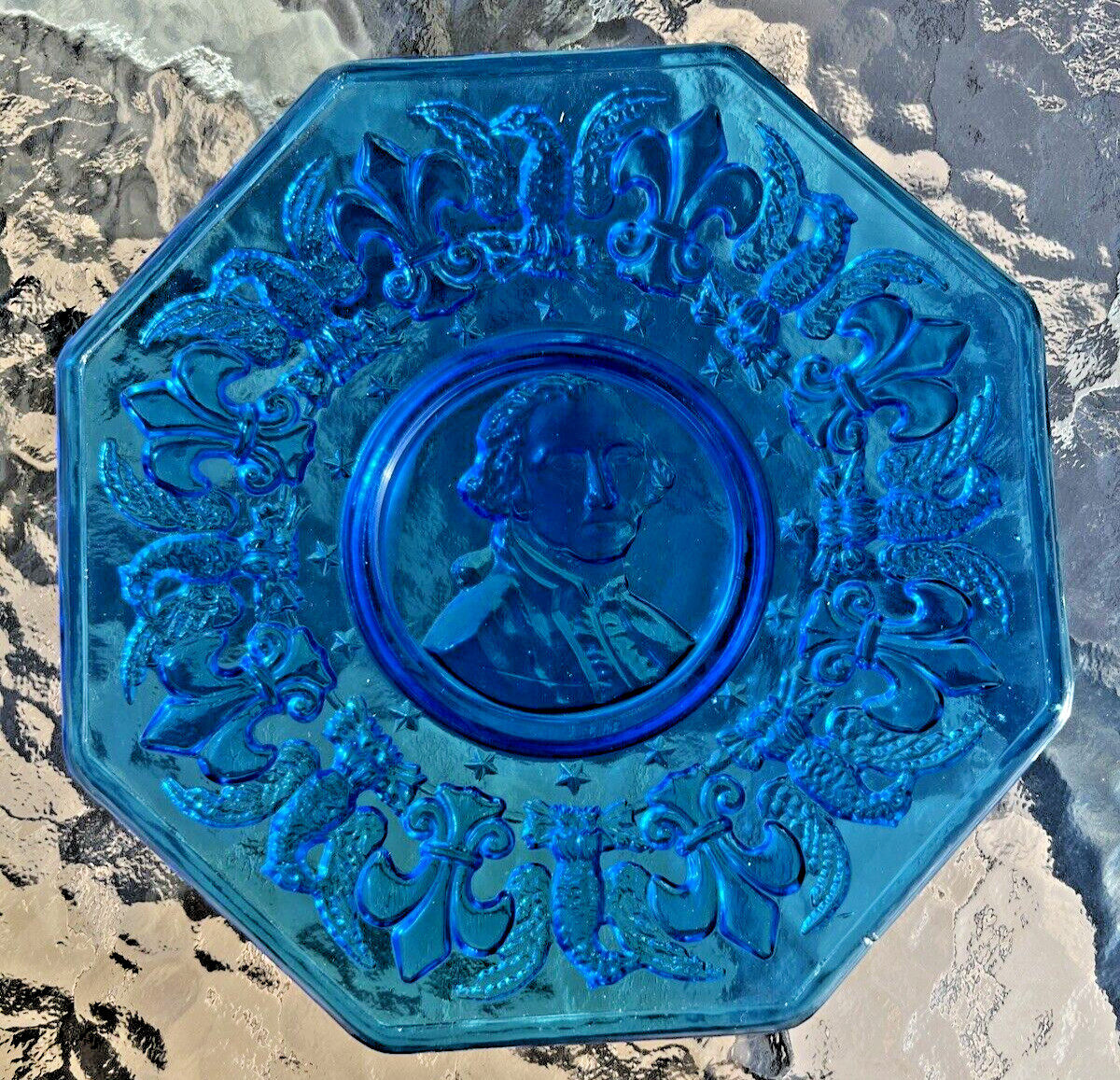 Blue Glass George Washington Plate - 8" - Immaculate - Image 2