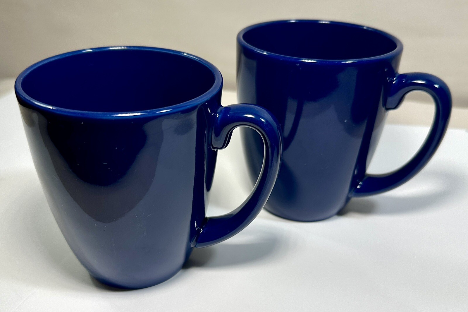 Set of 2 Corelle Navy Blue Stoneware Mugs / Coffee Cups / Tea Mugs