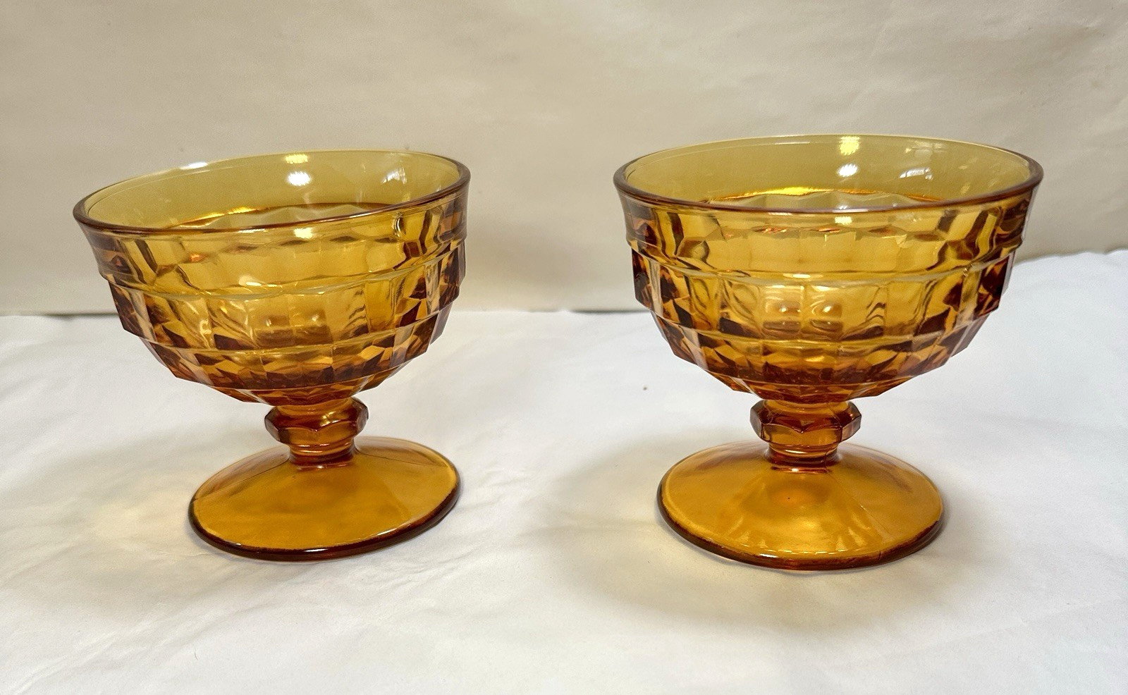 Set of Two (2) Indiana Glass Company  Amber White Hall  Sherbet Glasses Vintage