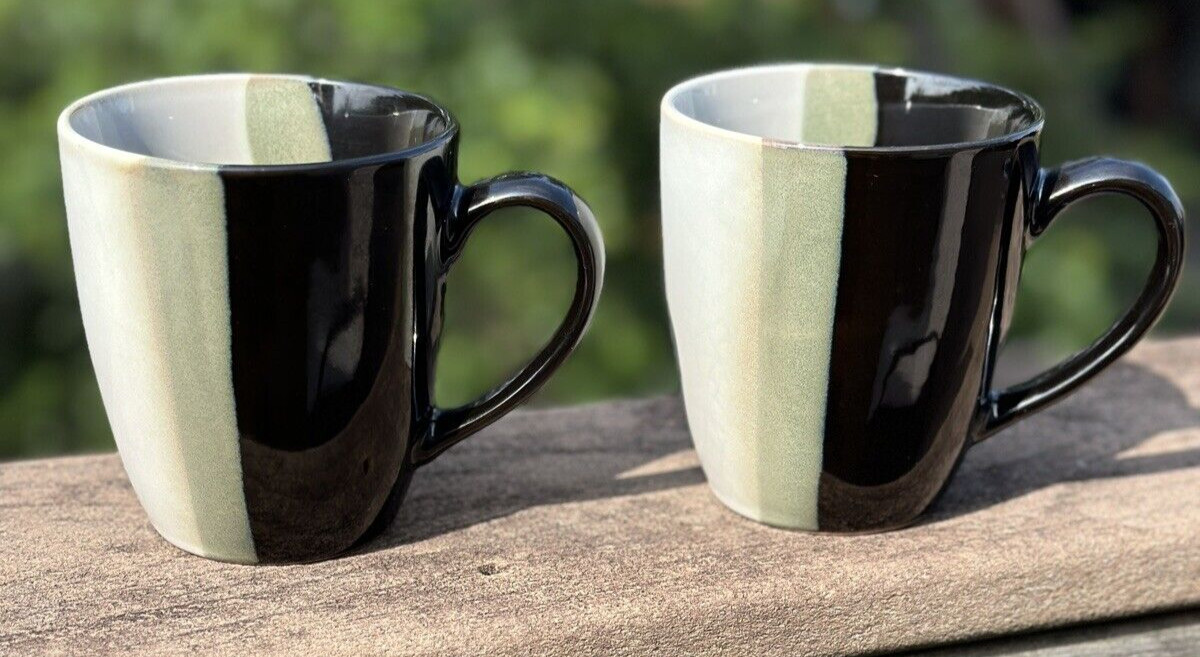 Two (2) Sango Eclipse Black Coffee / Tea Mugs -  4 1/8" - Immaculate