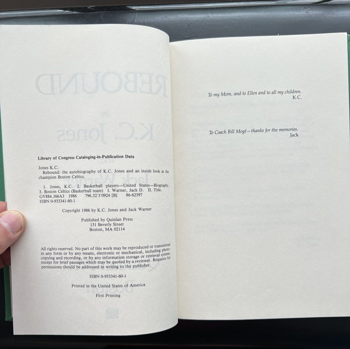 KC JONES - Rebound - Basketball Hardcover - Boston Celtics - No DJ - Image 1