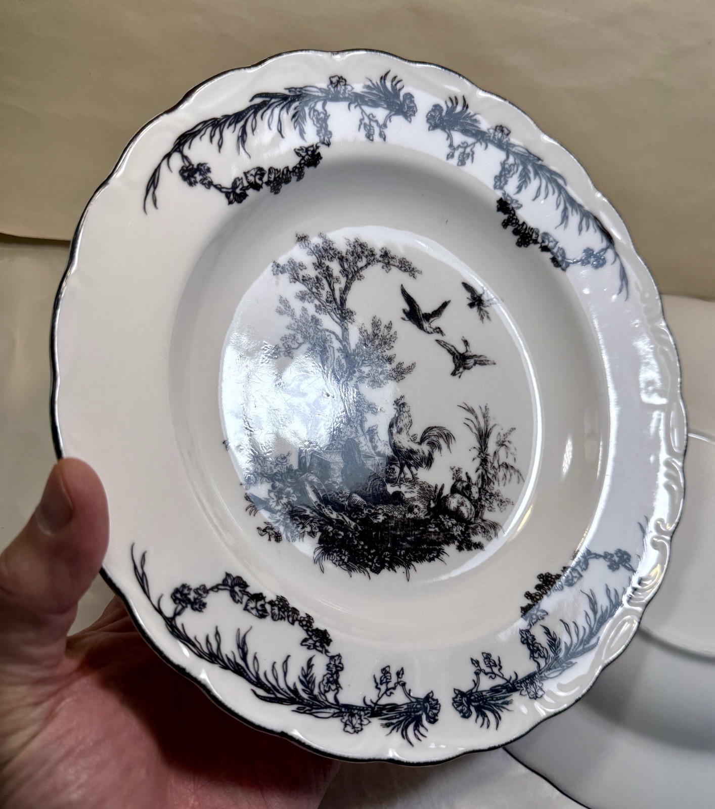 Aux Au Provence Rooster Soup Pasta Bowls Black French Country - Set of 2 - Image 3