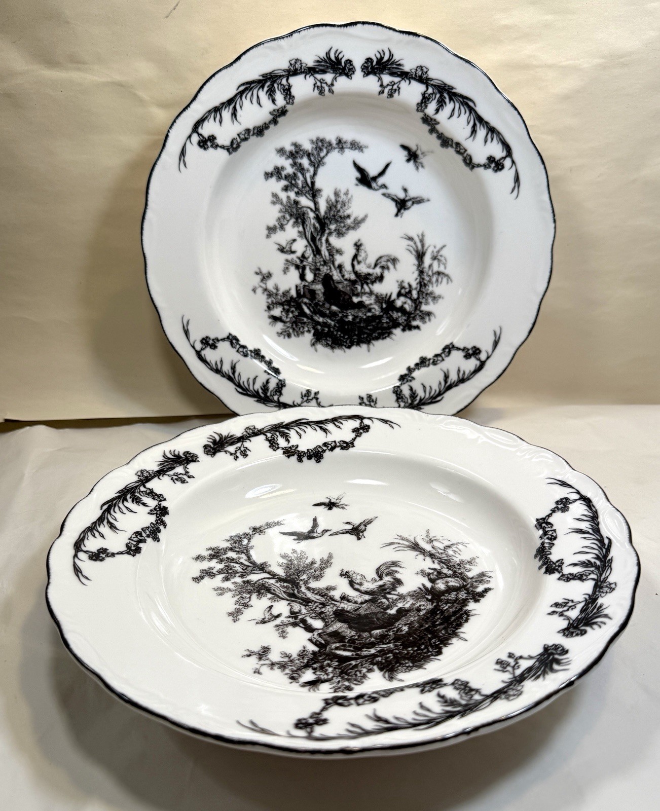 Aux Au Provence Rooster Soup Pasta Bowls Black French Country - Set of 2