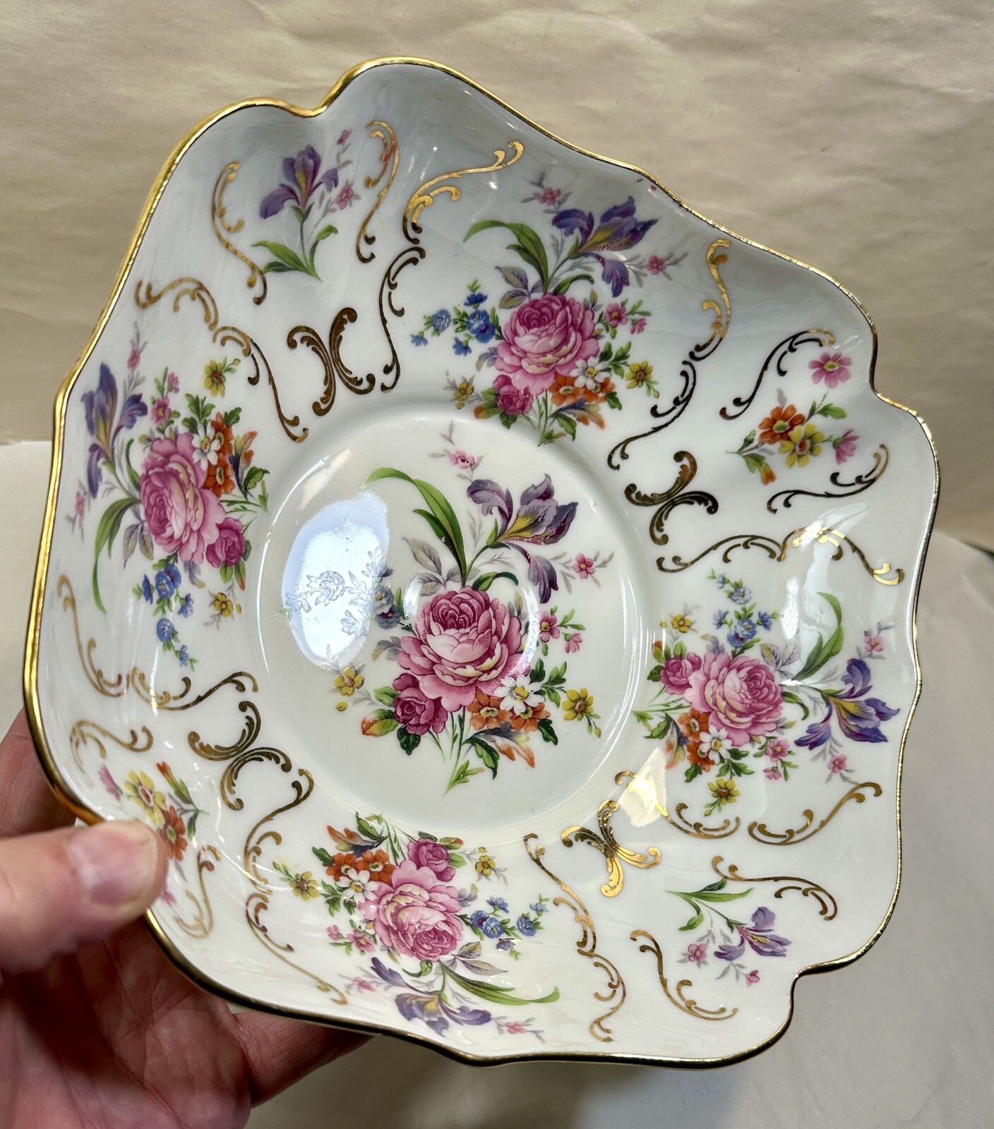 France Louis Lourioux Foecy Serving Bowl and Ladle - Gold Trim - Immaculate - Image 1