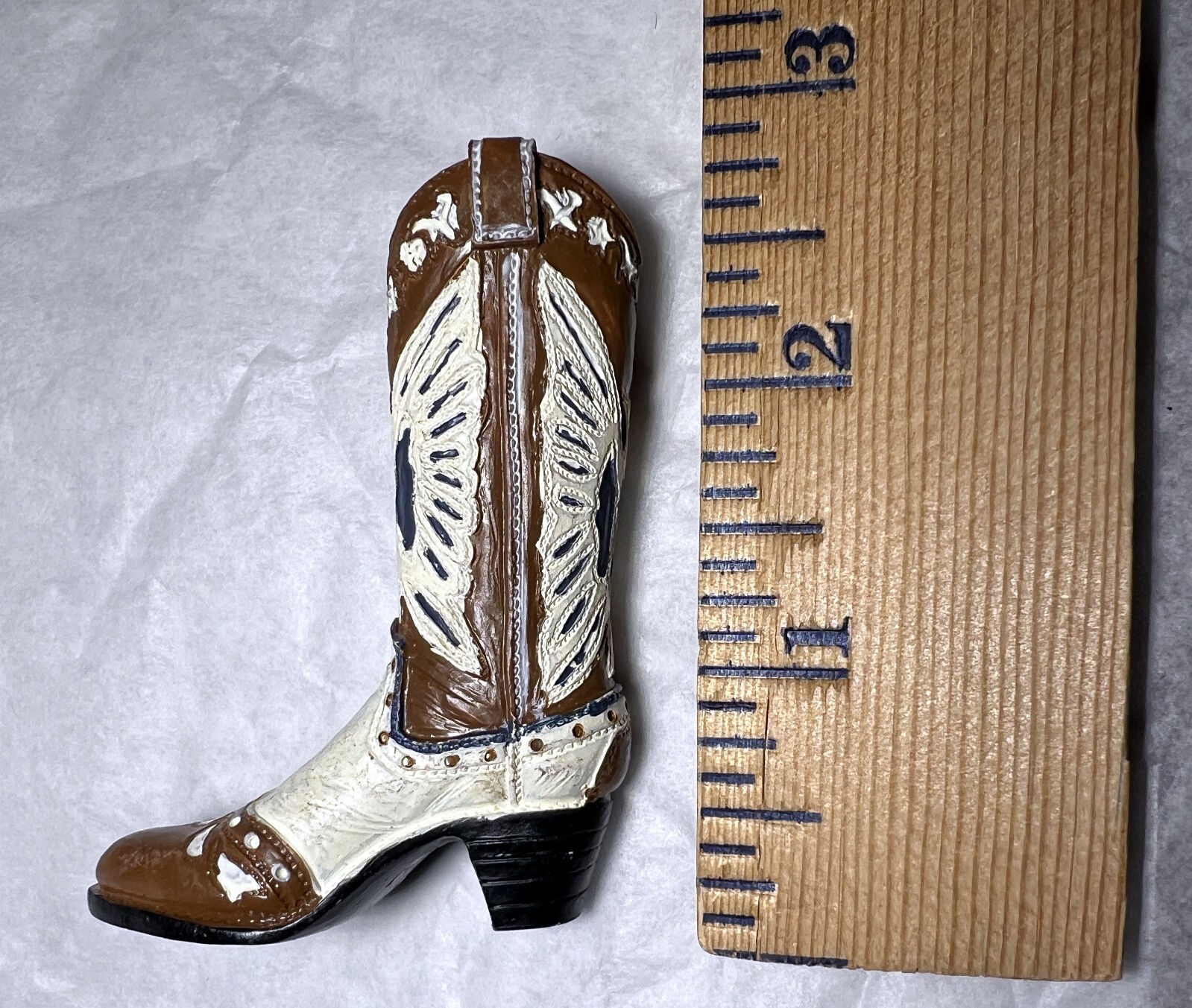 2¾" Tall Pair Ceramic Vintage Western Cowboy Boots - Miniature Not Real Boots - Image 2