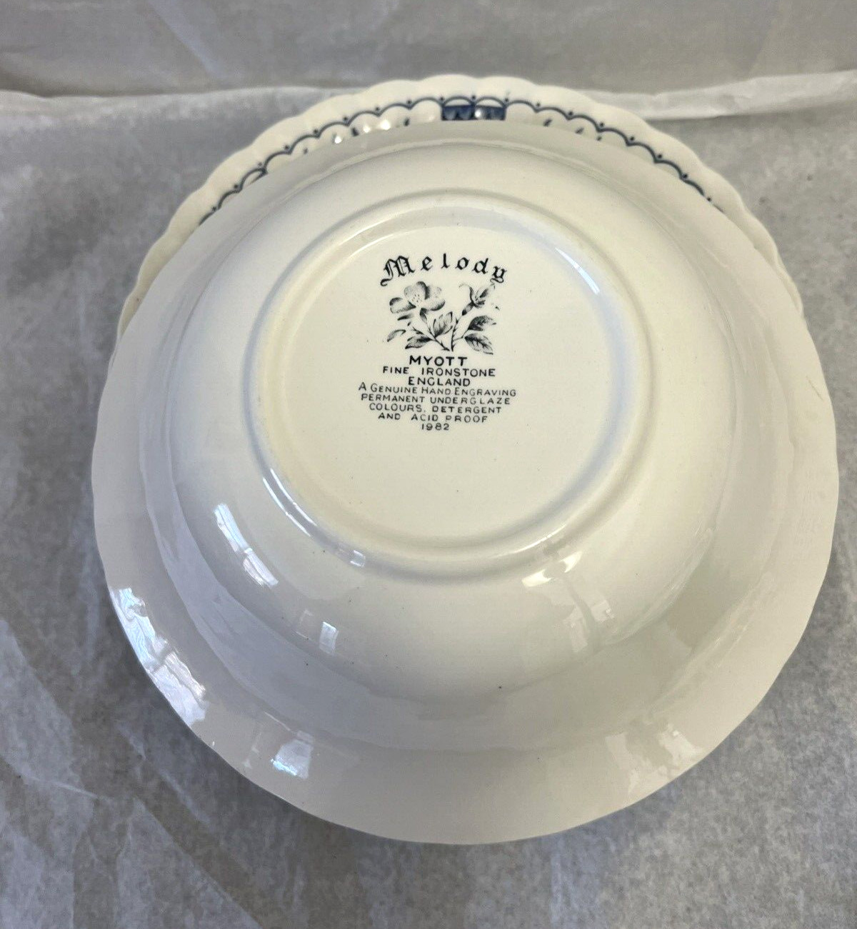 One Round Vegetable Bowl -- 8 1/2" -- Melody Blue by Myott Staffordshire - Image 4