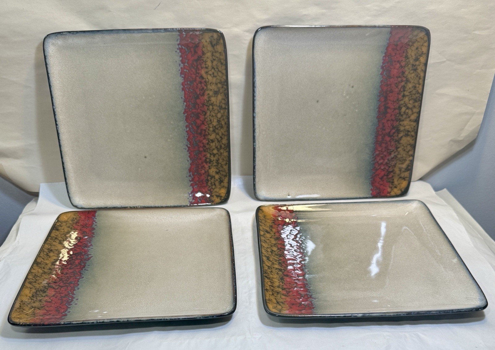 Four Broyhill Stoneware Salad / Bread / Dessert Plates 8 3/4” Square - Unused