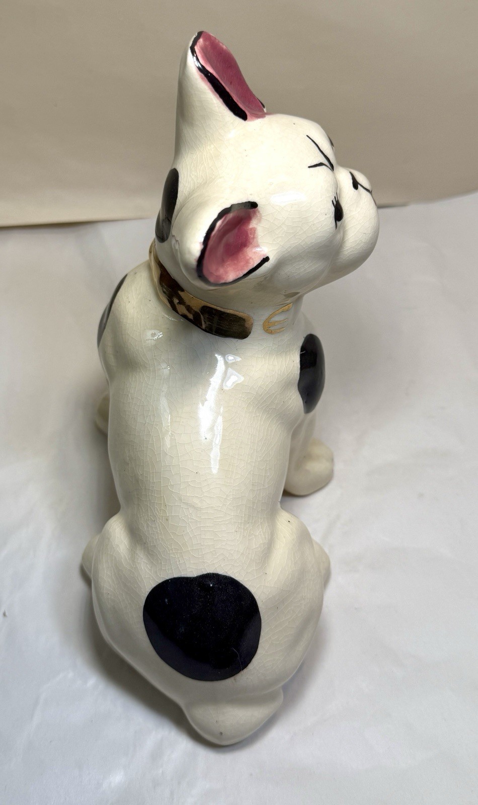 1930's Hand-Painted French Bulldog Figurine With Gold Gilded Collar - Image 12