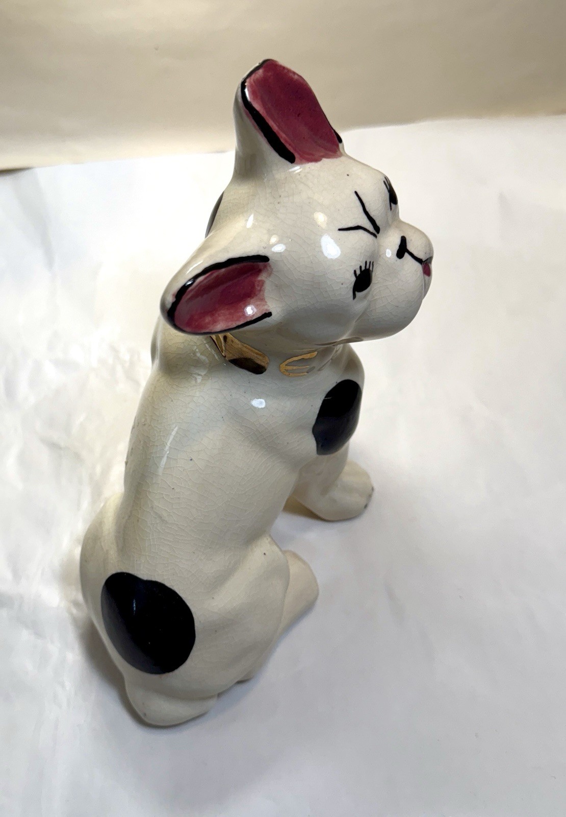 1930's Hand-Painted French Bulldog Figurine With Gold Gilded Collar - Image 6