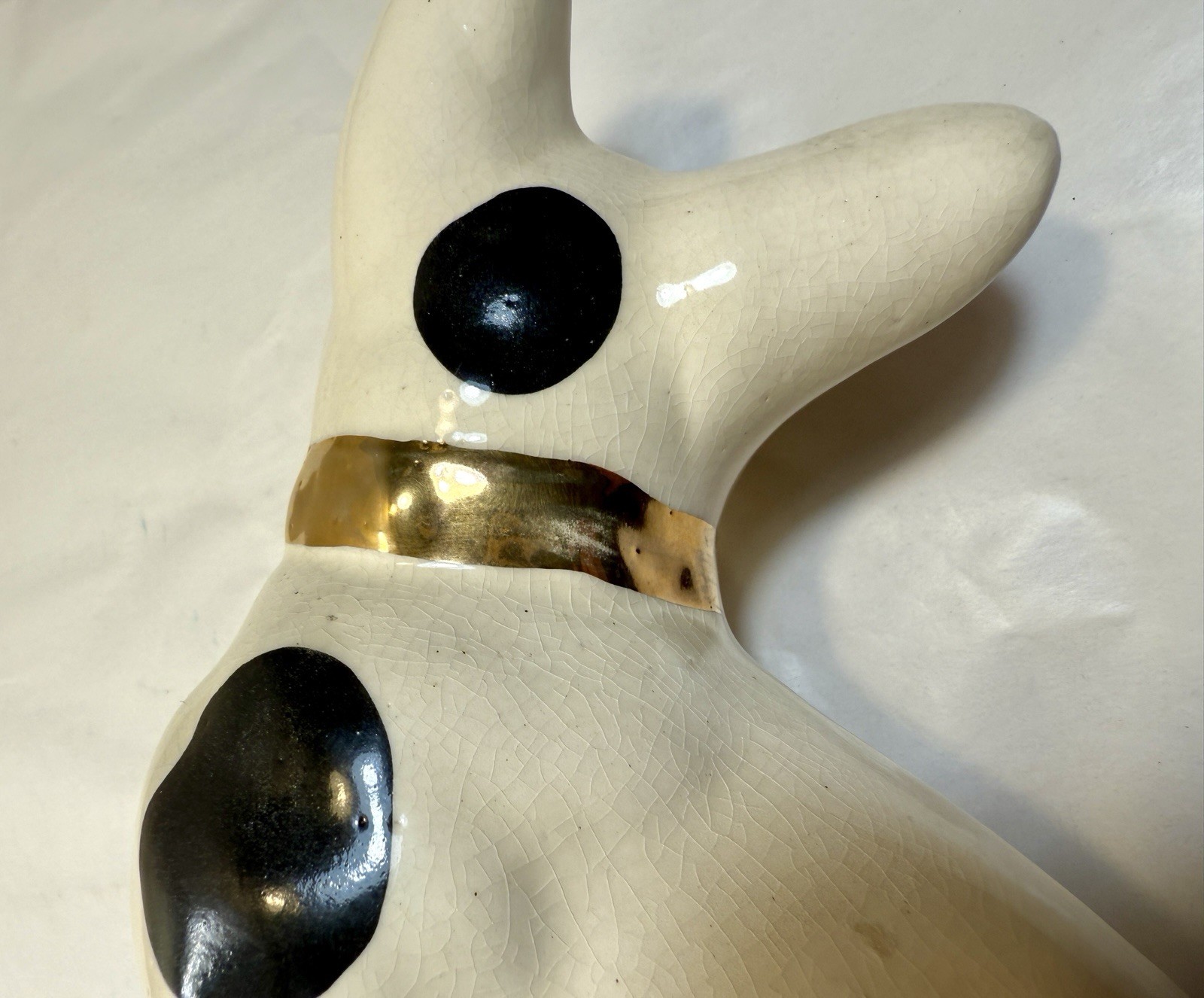 1930's Hand-Painted French Bulldog Figurine With Gold Gilded Collar - Image 7