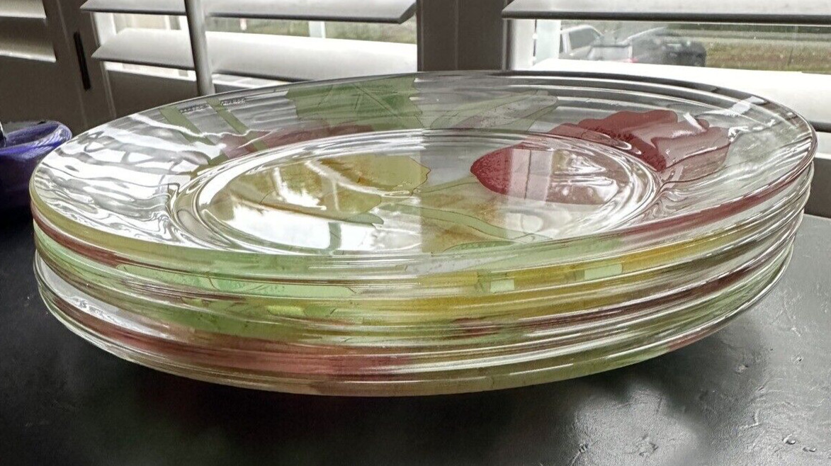 Six (6) Vintage Arcoroc France Painted Floral Glass Plates 9 inches - Immaculate - Image 4