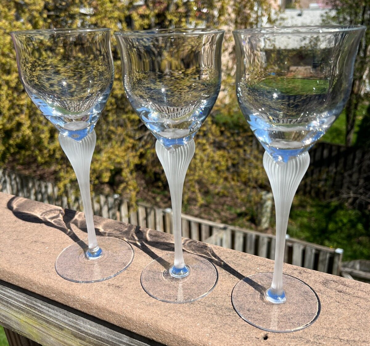 Three Mikasa Sea Mist Clear Frost Stem Crystal Water / Wine Goblets - 9 1/4"