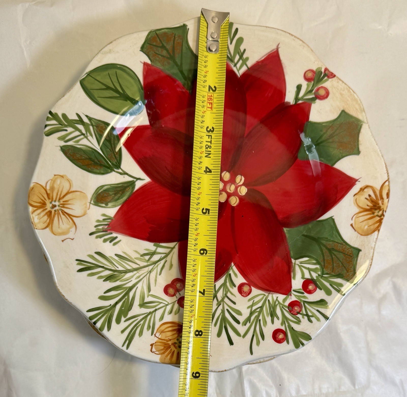Set Of 4 Home Brand Poinsetta Bread / Salad / Dessert Plates Christmas NOS - Image 3