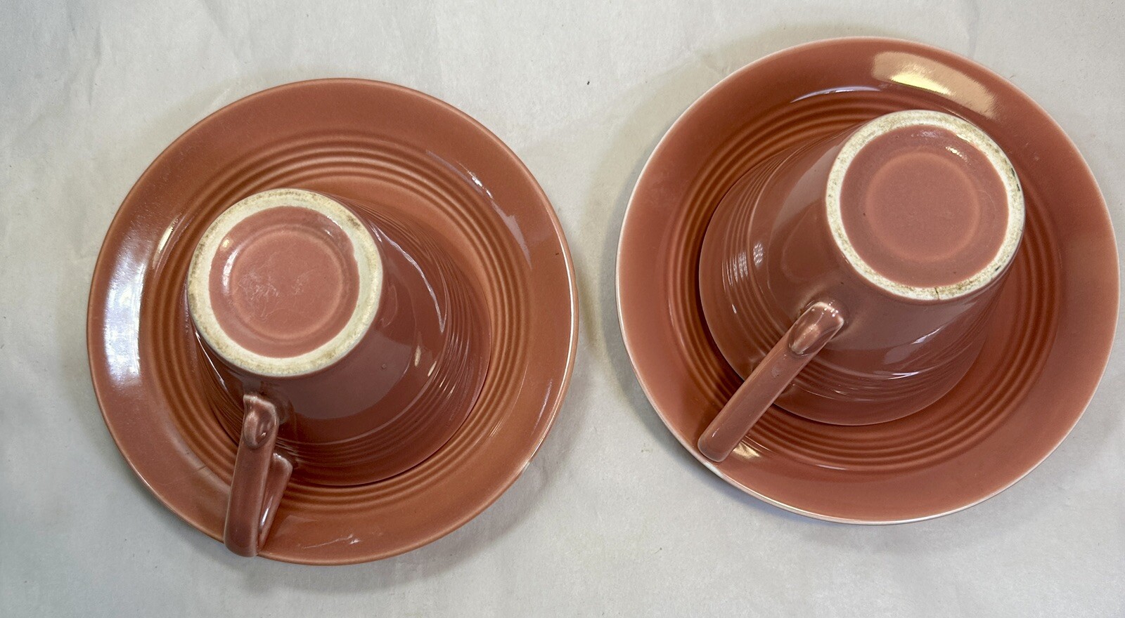 Set of 2 Harlequin Cup & Saucers - Coral - Homer Laughlin Pottery Vintage Retro - Image 4