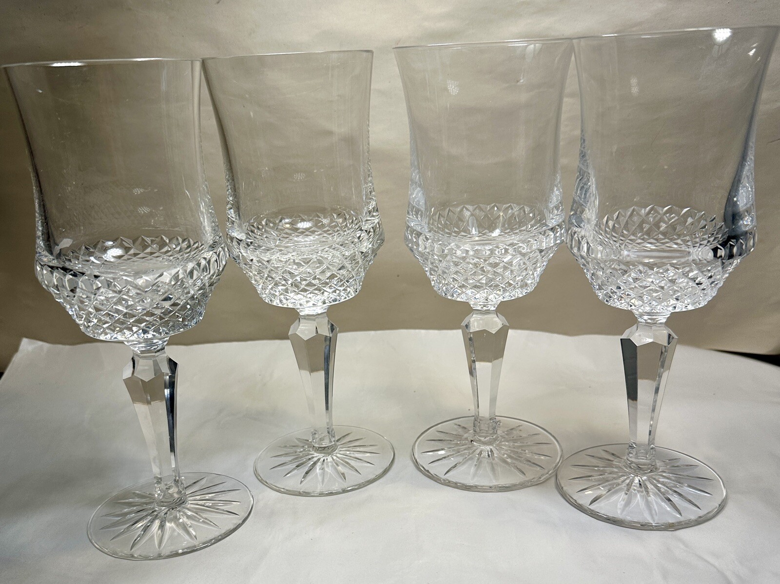 Set of 4 Galway Wedgewood Crystal Royal Irish 8 1/4" Water Wine Goblets Cut Base
