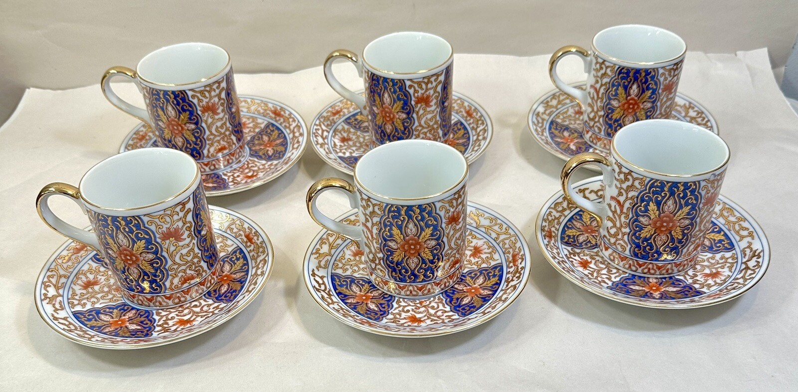 Set of Six (6) Vintage Japanese Fukusen Original Imari Demitasse Cups & Saucers