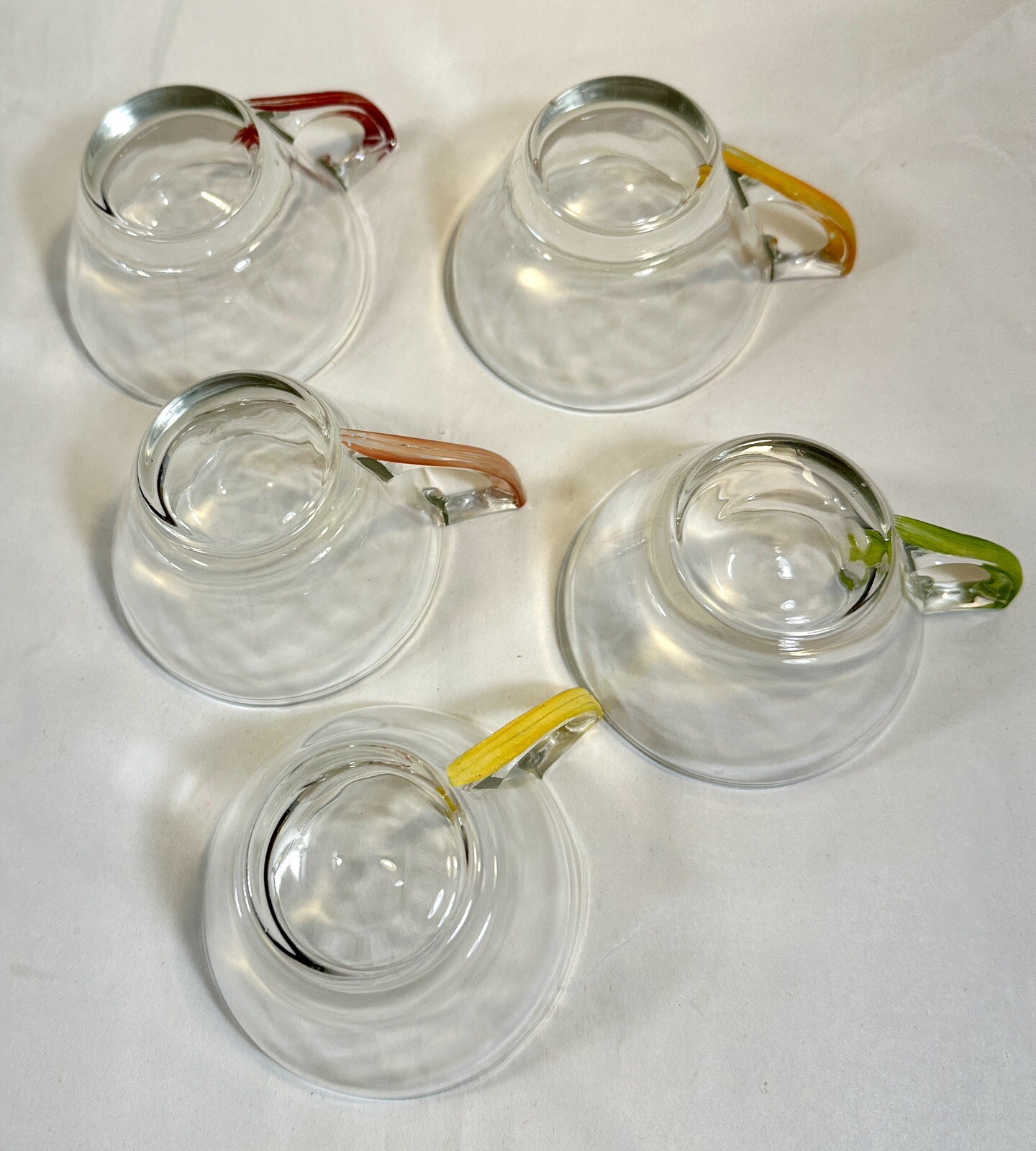 Hazel Atlas 5 (Five) Gay Fad Clear Glass Hand Painted Handle Coffee Cups - USA - Image 8