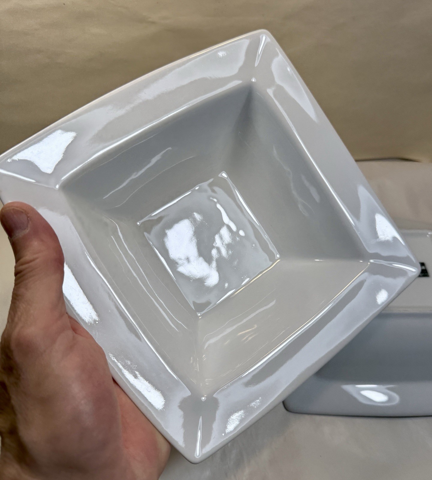 Set of 2 Fitz & Floyd Everyday White Porcelain Rim Cereal Bowls Square 7 3/8" - Image 1