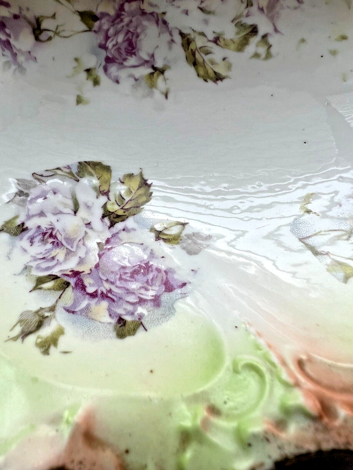 Antique MZ Austria Floral Leaf Nut Candy Condiment Trinket Dish Green Gold  - Image 4