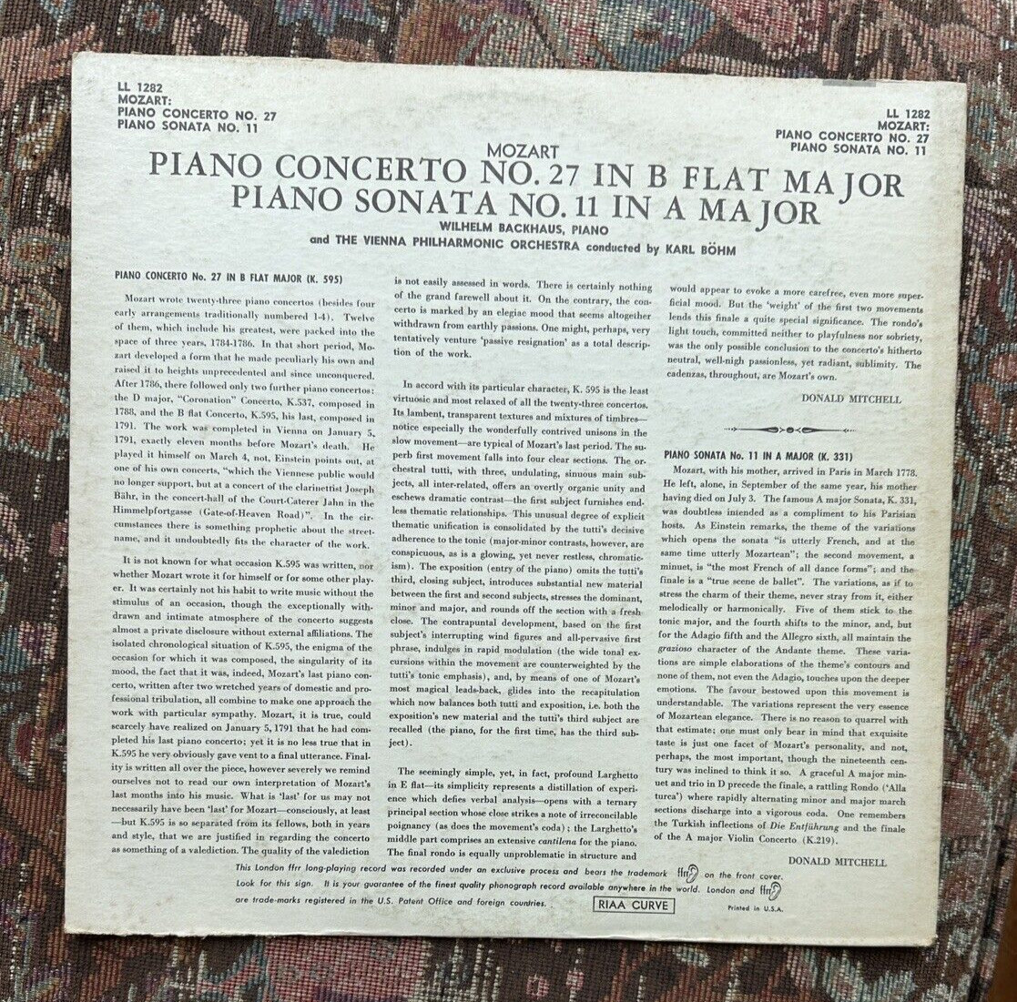 Mozart - Piano Concerto No. 27 - Piano Sonata No II - Backhaus, Bohm LL 1282 - Image 5