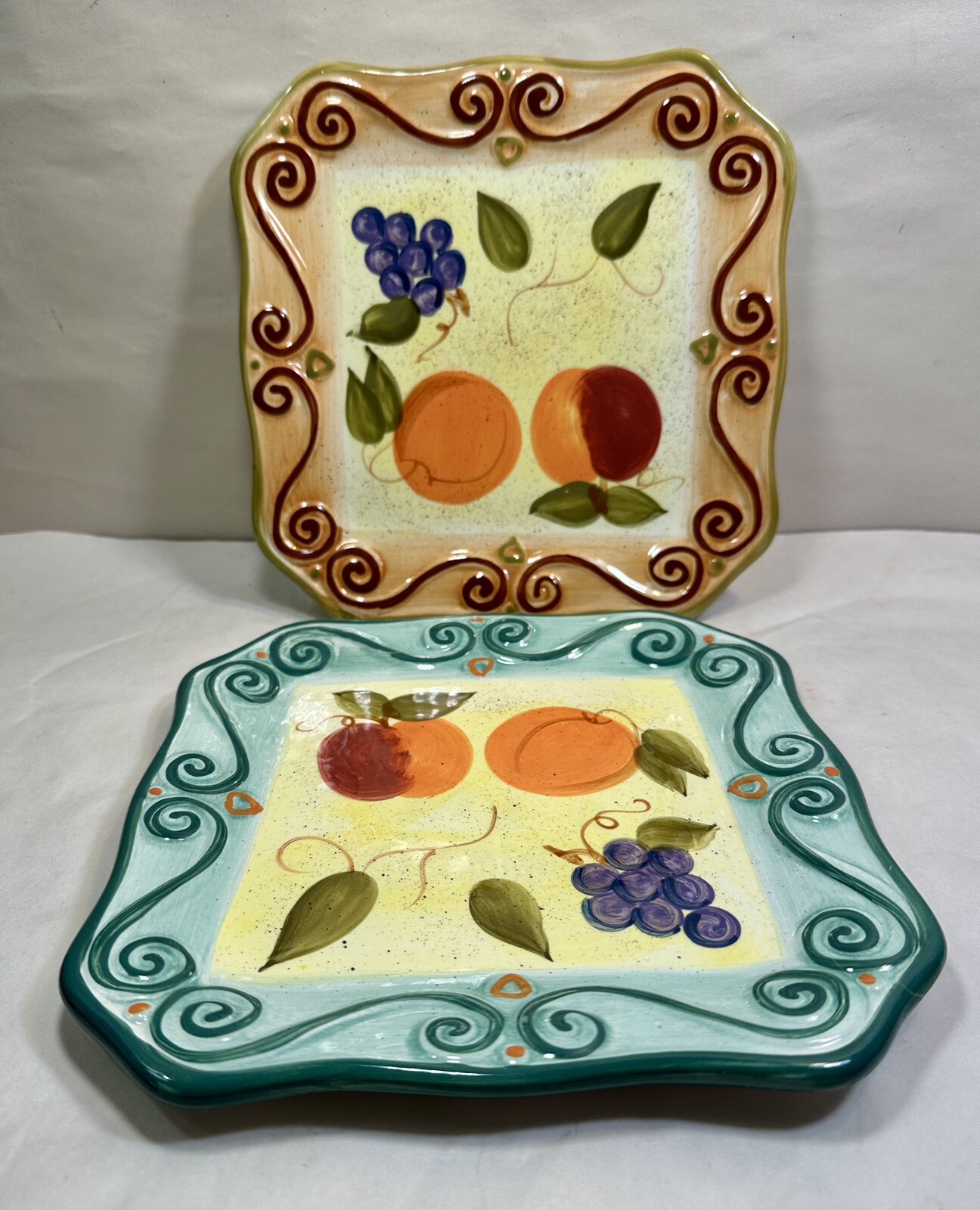 Tabletops Unlimited Medici Square Salad Plates Hand Painted Collection Set of 2
