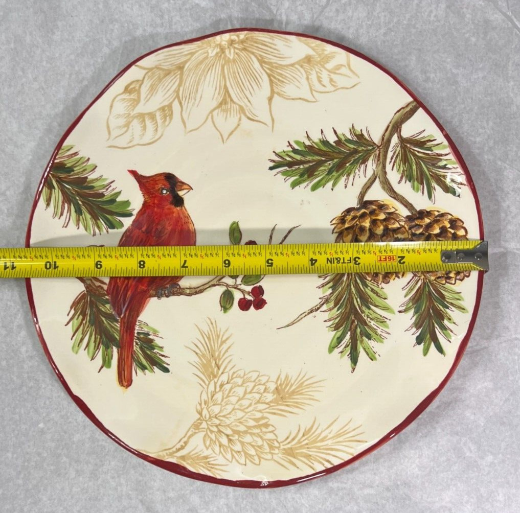 Maxcera Festive Folks Serving Plate 10.5" Red Cardinal Pine Cones - Image 1