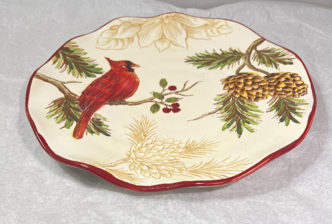 Maxcera Festive Folks Serving Plate 10.5" Red Cardinal Pine Cones - Image 2
