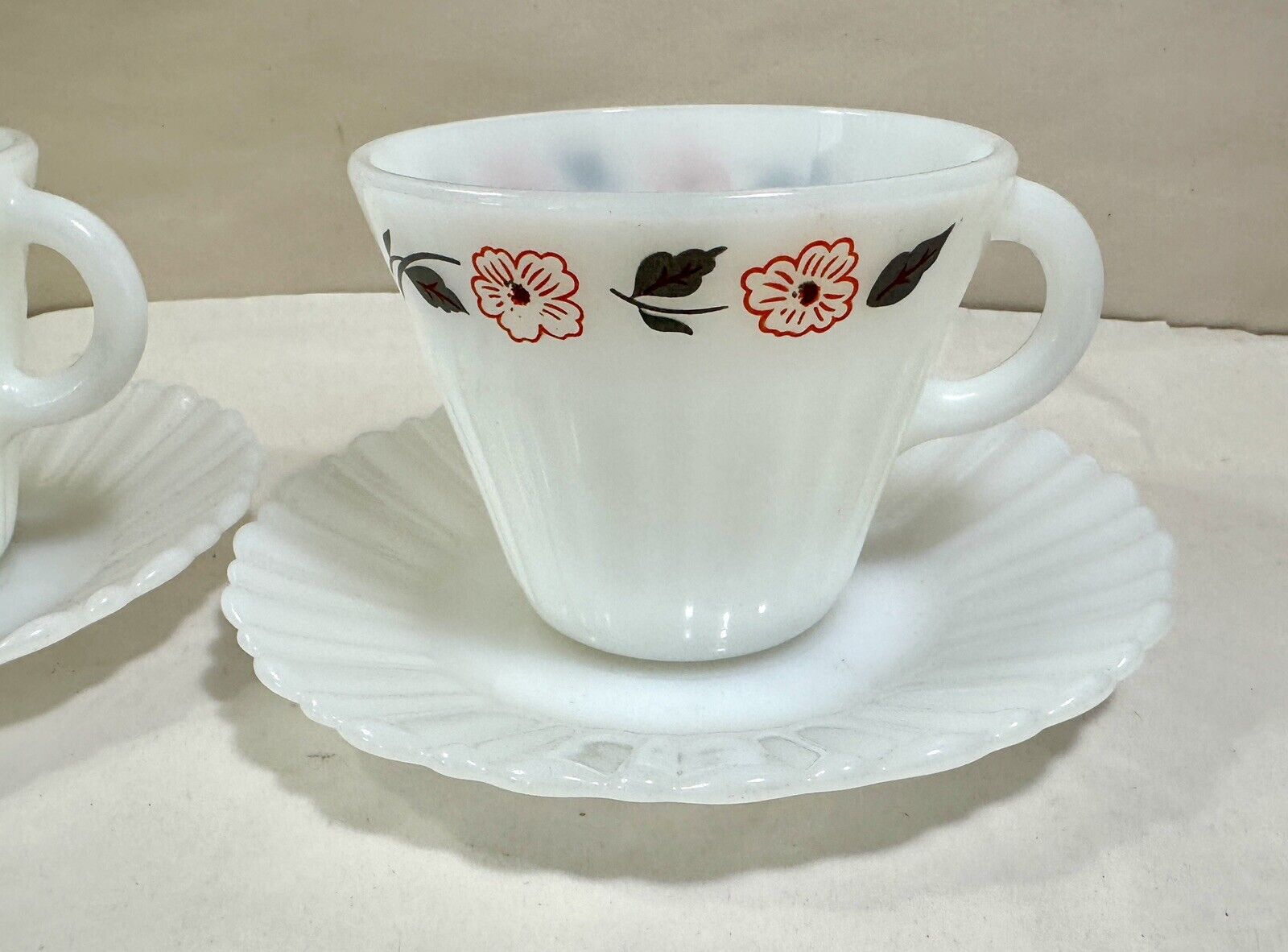 Set of Two (2) Termocrisa Milk Glass Coffee / Tea Cups and Saucers - Image 2