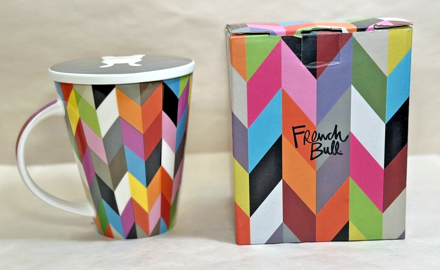 French Bull Retro Mug and Lid - Porcelain - New in Box