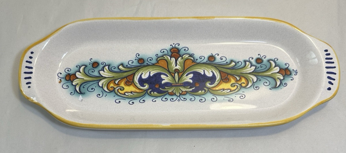 Ceramica Nova Deruta Serving Tray Dish Made in Italy Firenze Yellow Blue 12x4.5 