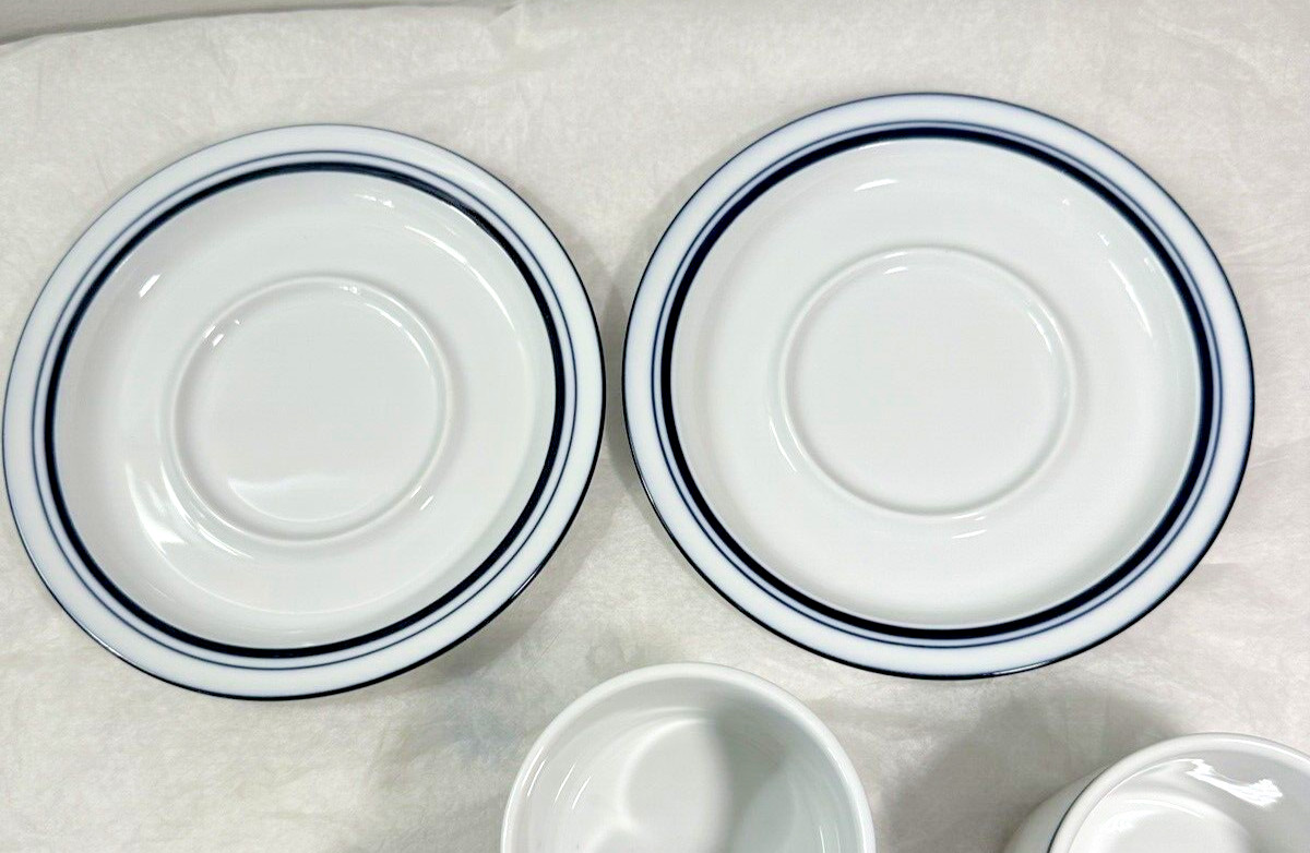 Set of 2 Dansk Bistro Cup and Saucers - Christianshavn Blue Stripe Portugal - Image 5