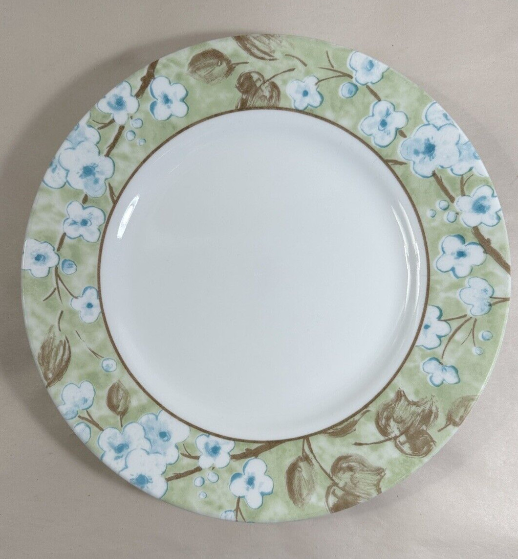 Five (5) Corelle SPRING LINEN Dinner Plates 10 3/4" Brown Blue Wide Rim - Image 3
