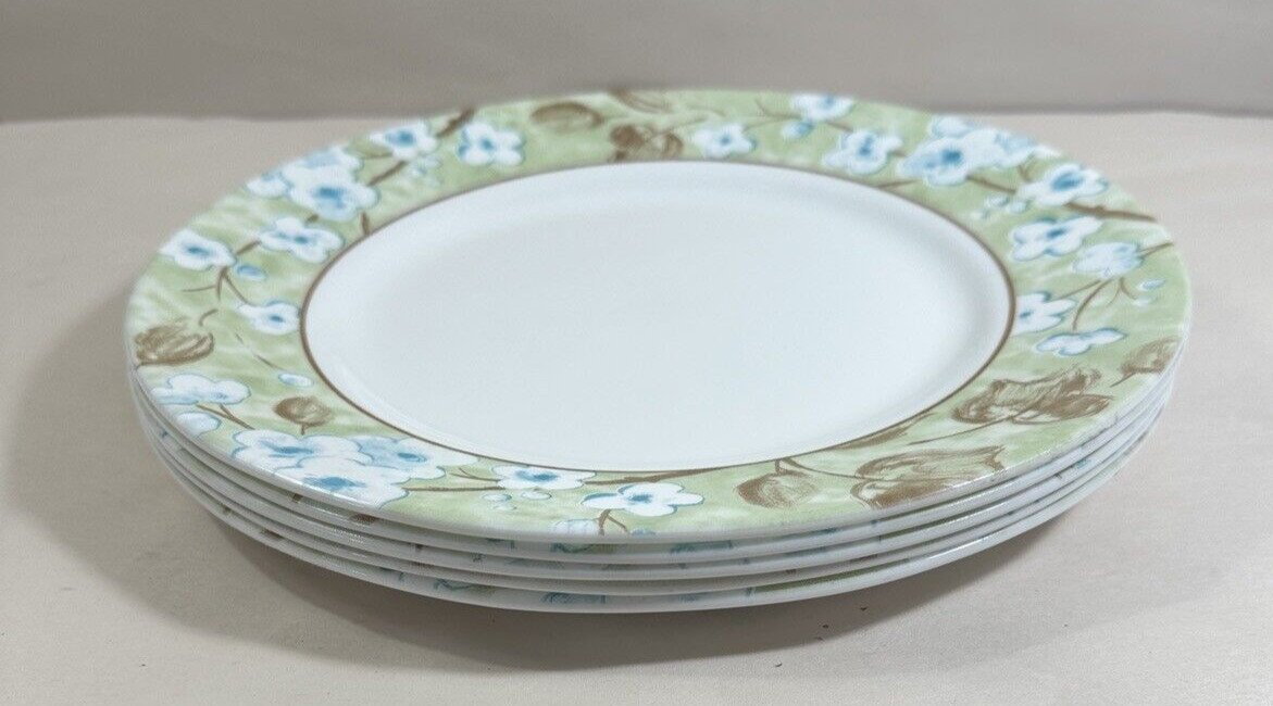 Five (5) Corelle SPRING LINEN Dinner Plates 10 3/4" Brown Blue Wide Rim - Image 6