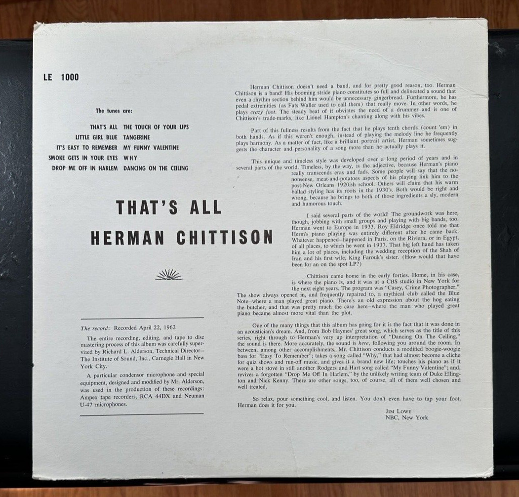 HERMAN CHITTISON - That's All! -- L'Elegant LE 1000 - Image 7
